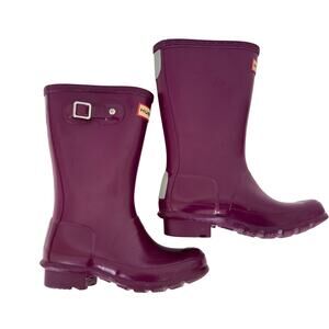 Hunter Kids Original Gloss Rain Boots Waterproof Natural Rubber Magenta US13B/1G